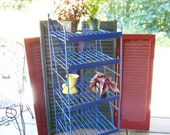Folding Iron Blue Wire Metal Garden Plant Stand Vintage 1960s Industrial Display Mid Century Modern General Store Rack Cottage Shelves