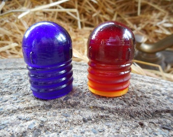 Beautiful Rare Tiny 1 Inch Amber Red Glass /& Cobalt Blue Glass Miniature Insulator Cap Scarce Hardware Salvage Vintage French Farmhouse
