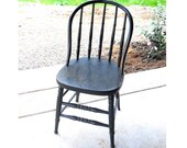 Bowback Plank Windsor Early American Green-Black Paint 19thC Signed G Son Primitive Antique Rare New England French Country Farmhouse Seat