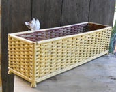 Vintage Farmhouse 1940s Rustic Wood Wicker Painted Yellow Fern Planter Flower Box Basket Garden Porch Container Southern Victorian Bungalow