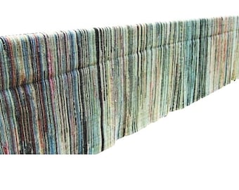 Spectacular 12' Large Cotton Rag Rug Runner Early American Antique Swedish Danish Modern Cottage Vintage 1890s Woven Braided Red Blue Black