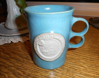 Rare Advertising Lighting Specialties Souvenir Oregon State Centennial Turquoise Bennington Pottery Trigger Handle Coffee Mug Memorabilia