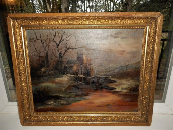 Antique Landscape Painting 1800s Rustic Old English Church Etsy Singapore