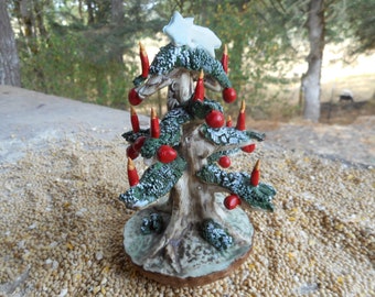 Christmas Italian Holiday Decor Capodimonte Porcelain Gnarly Rustic Tree Vintage Italy Mantle Centerpiece Country French Cottage Farmhouse