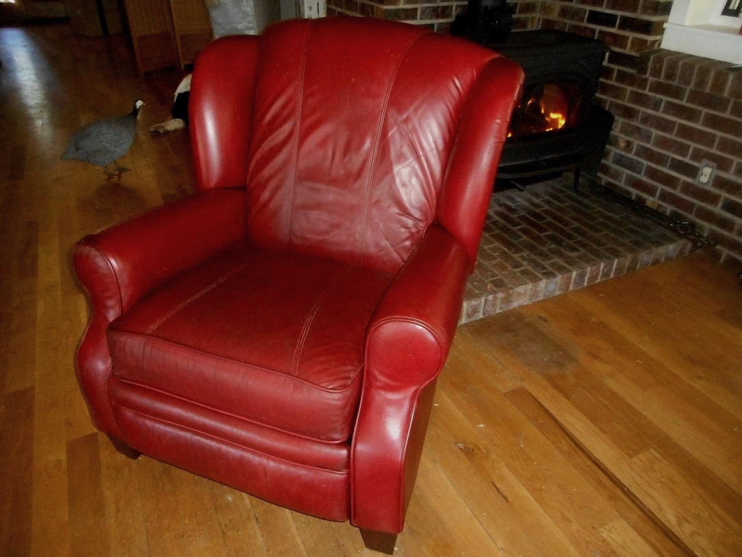 Red Leather Recliner Barcalounger Chair Large Mid Century Modern