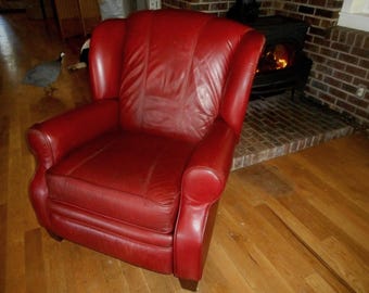 Red Leather Recliner Chair - Mid Century Modern Wingback Barcalounger