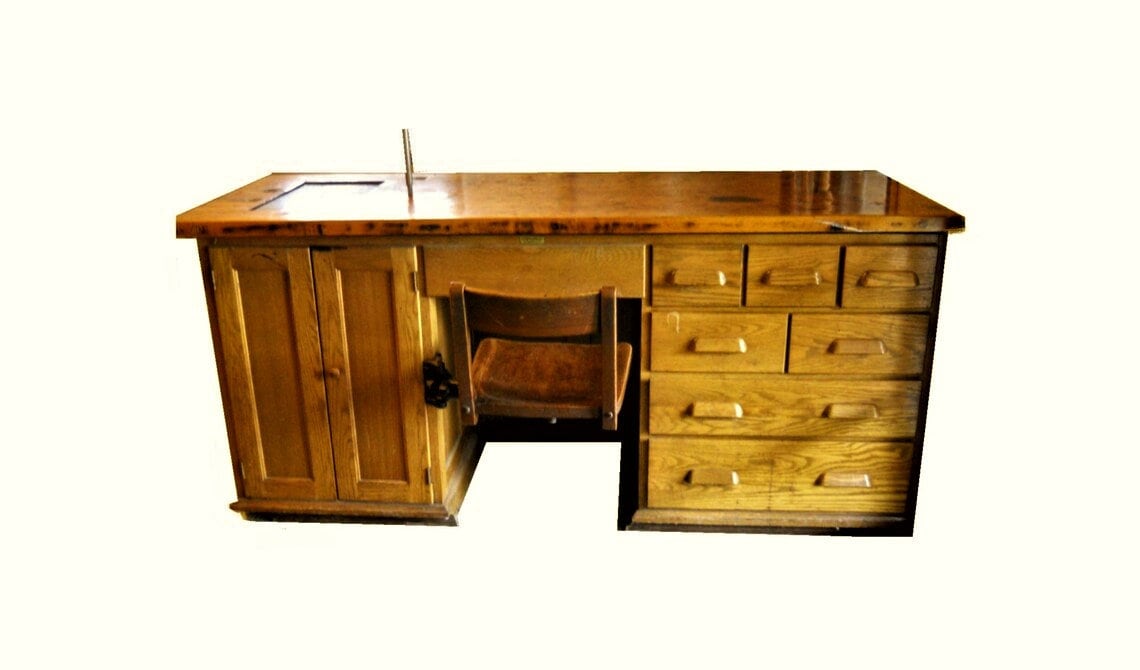 Rare Antique Industrial E. H. Sheldon Oak Desk Scientific