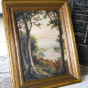 Antique Small Victorian 1800s Scottish HERALD Impressionistic Oil Painting Landscape Listed Signed Forest Trees River View Vintage Scotland image 4