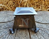 Antique Rare Heintz Bronze Sterling Monogram 39 N 39 Inkwell Metal Arts Desktop Accessory Bungalow Arts Crafts English Library