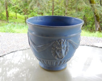 Antique Weller Blue Lion Jardiniere Art Pottery Vase Arts & Crafts Vintage Cottage Victorian French Country Farmhouse