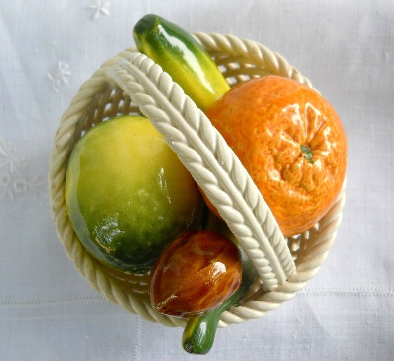 Vintage Capodimonte Ceramic Fruit Basket, Spanish Cottage Decor image 6