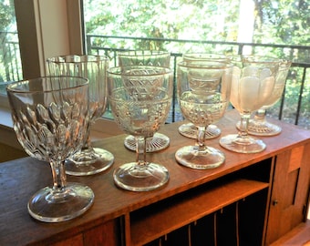 RARE EAPG ANTIQUE FLINT GLASS CORDIAL/WINE 1800s US GLASS CO SET 12 