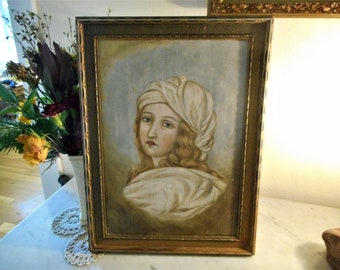 Antique Victorian Italian Young Lady Girl Rare Portrait Painting of Béatrix Cenci after Guido Reni, Italian Renaissance Pastel Art Painting