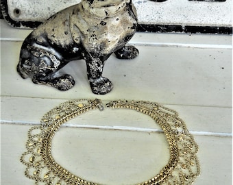 Beautiful Antique Victorian French Gold Color Metal Drop Chain Choker Necklace Art Nouveau Trombone Clasp