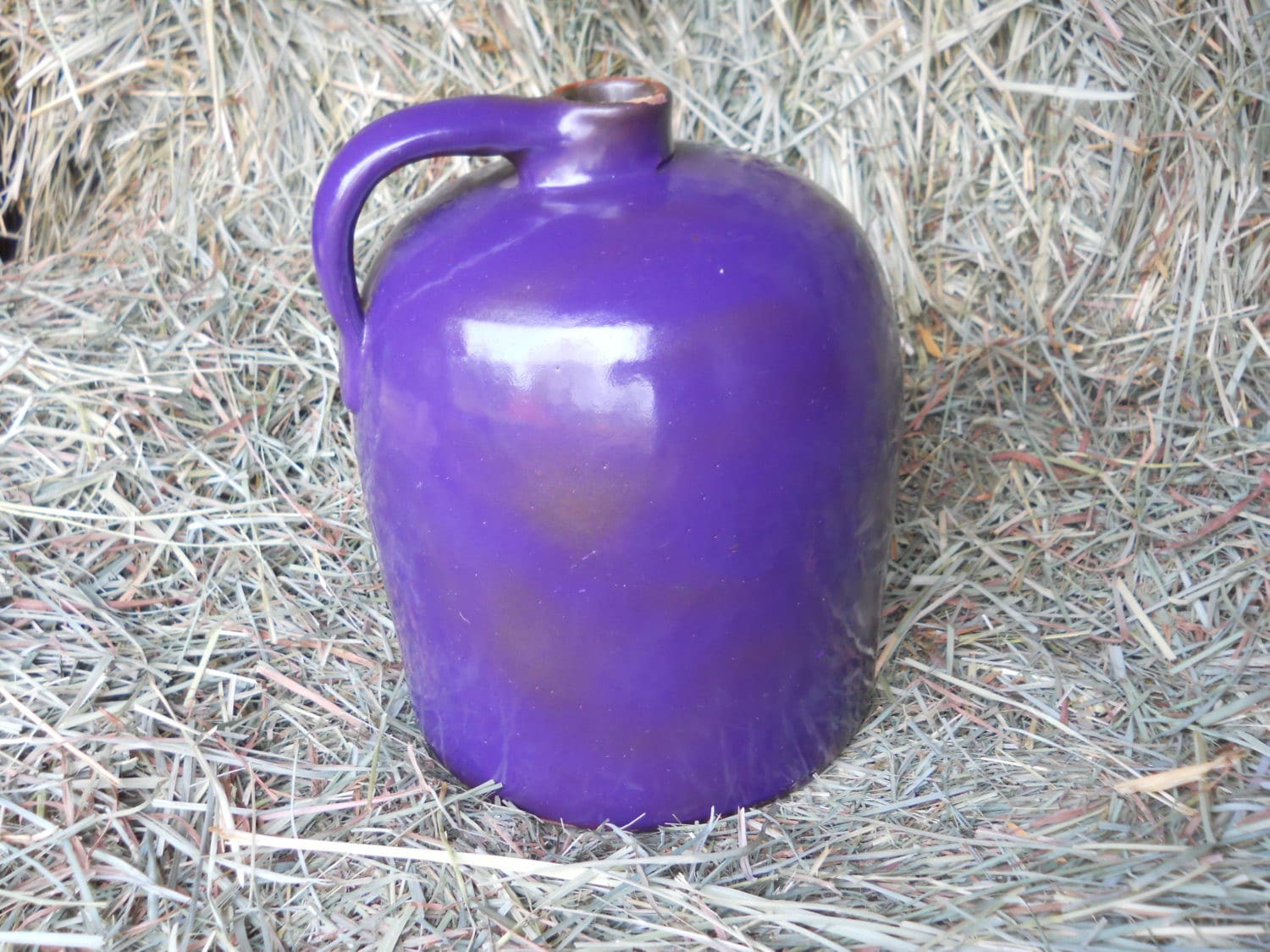 Rare Purple Cobalt Glaze Beehive Jug 1800S Primitive Farmhouse Pottery Antique Stoneware Syrup Whiskey Handled Crock Cottage Kitchen