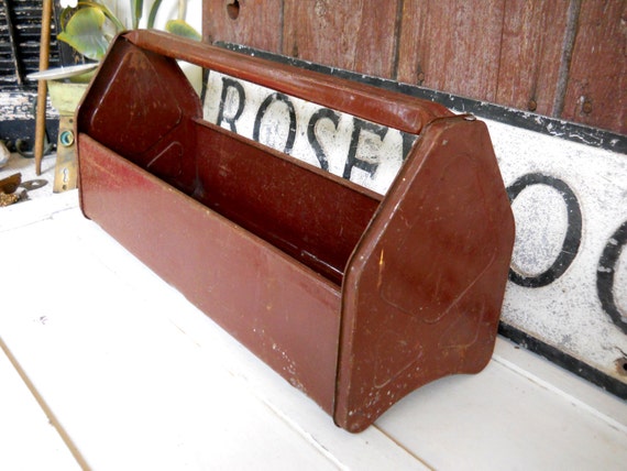 Industrial Chicago Brown Metal Tote All Tool Box Carrier French Farmhouse  Garden Caddy Basket Rustic Primitive 