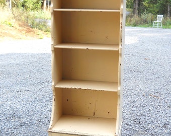 Antique Old Beige Cream Paint Mahogany Etagere Chimney Farmhouse Cupboard