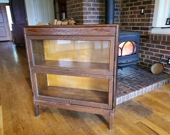 Antique Rustic Quartersawn Oak Barrister Two Stacking Bookcase on Legs Weathered Farmhouse Office Primitive Utility Storage Cupboard