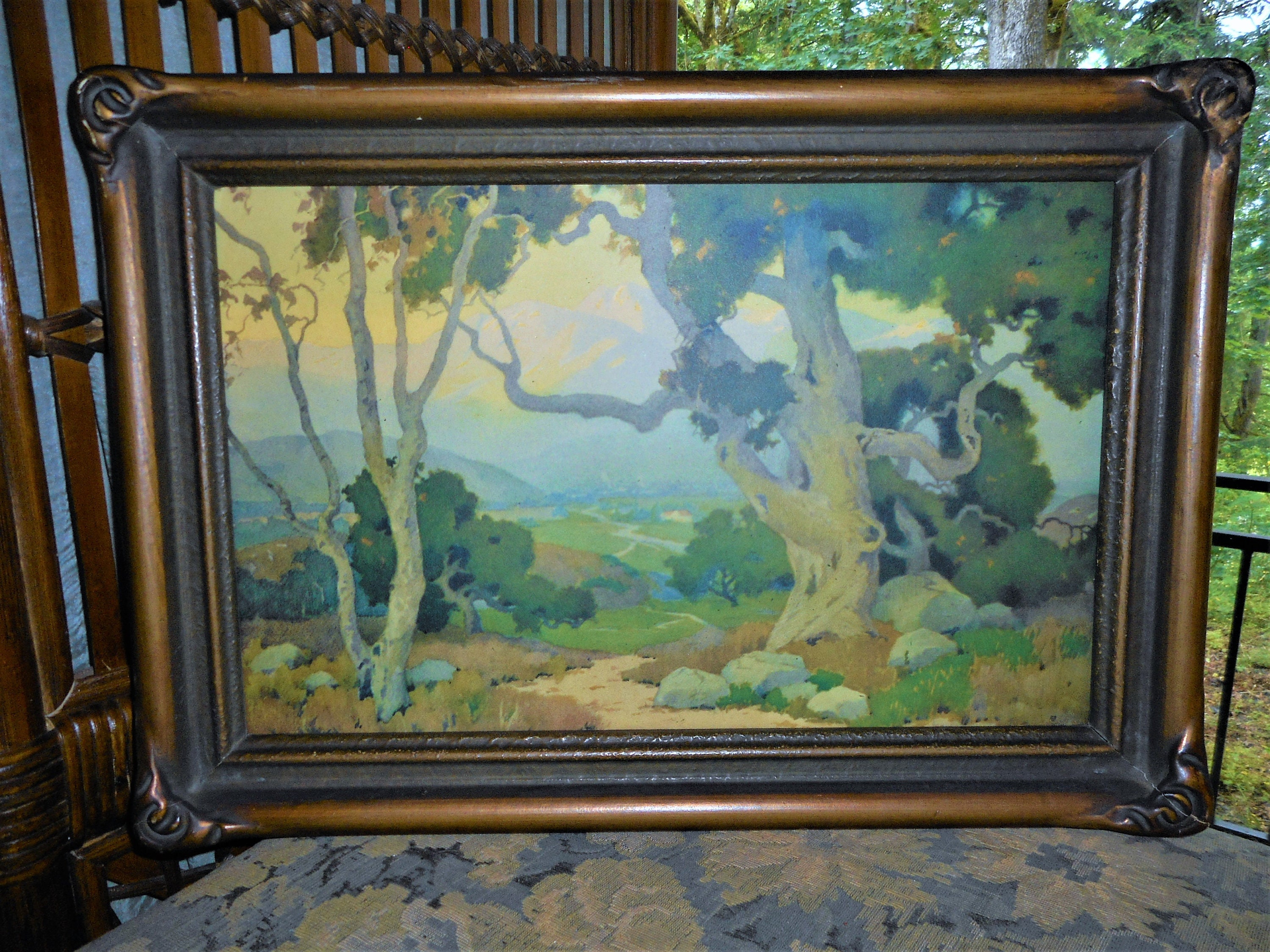 Antique Arts & Crafts Marion Kavanagh Wachtel "The Oaks" Original Print Wooded Path Landscape Victorian Farmhouse Rustic Cottage Wall Decor