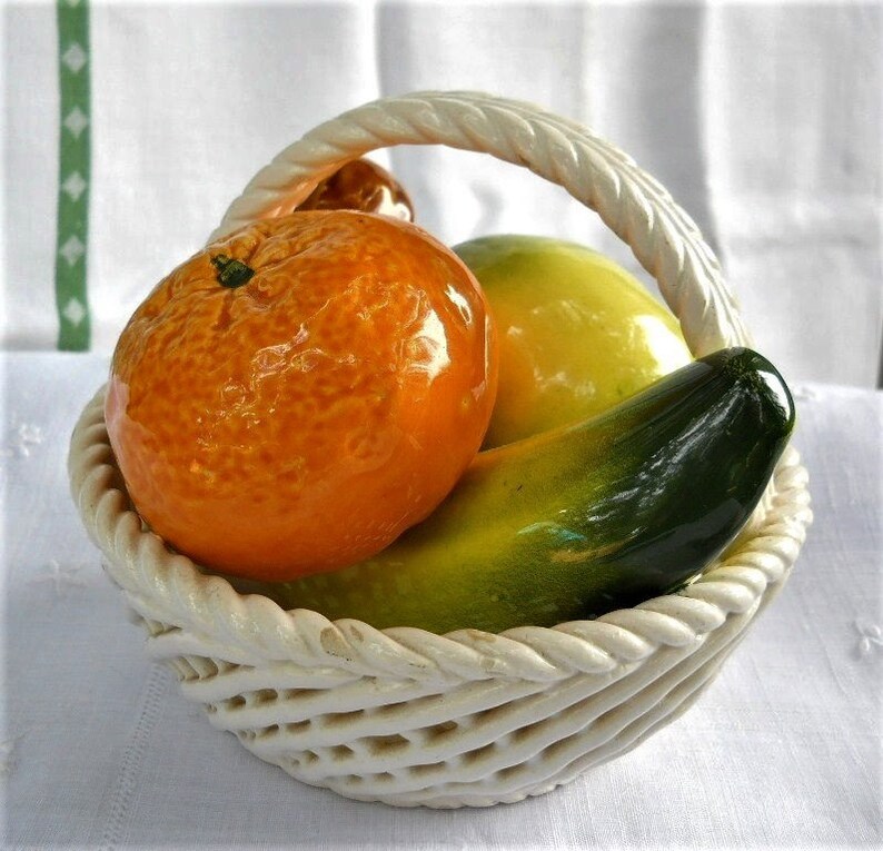 Vintage Capodimonte Ceramic Fruit Basket, Spanish Cottage Decor image 2