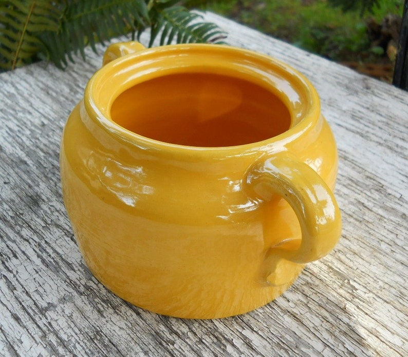 Los Angeles Bright Crayon French Country Yellow Bauer Plain Ware Country Bean Pot Bowl Vintage 1930s Antique Primitive Stoneware Pottery image 2