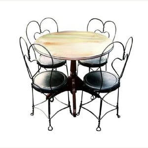 Antique Heart Shape Wrought Iron Chair Set of 4, NO TABLE, Original Soda Fountain, Patio / Kitchen Cafe Dining