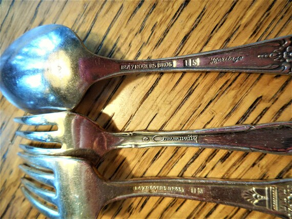 Antique Small Silver Plate Children's Fork Spoon Rogers & Bros