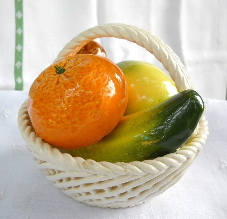 Vintage Capodimonte Ceramic Fruit Basket, Spanish Cottage Decor image 4