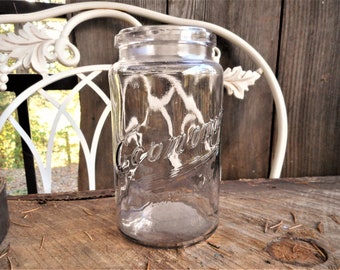 Vintage 1920s Economy Glass Jar Kitchen Apothecary Canning Rustic French Country Farmhouse Antique Bath Spa