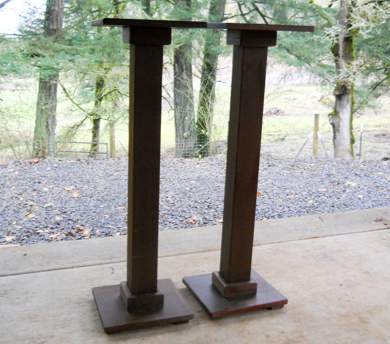 Rustic Fir Wood Column Pillar Riser Fern Plant Stand Pair Country