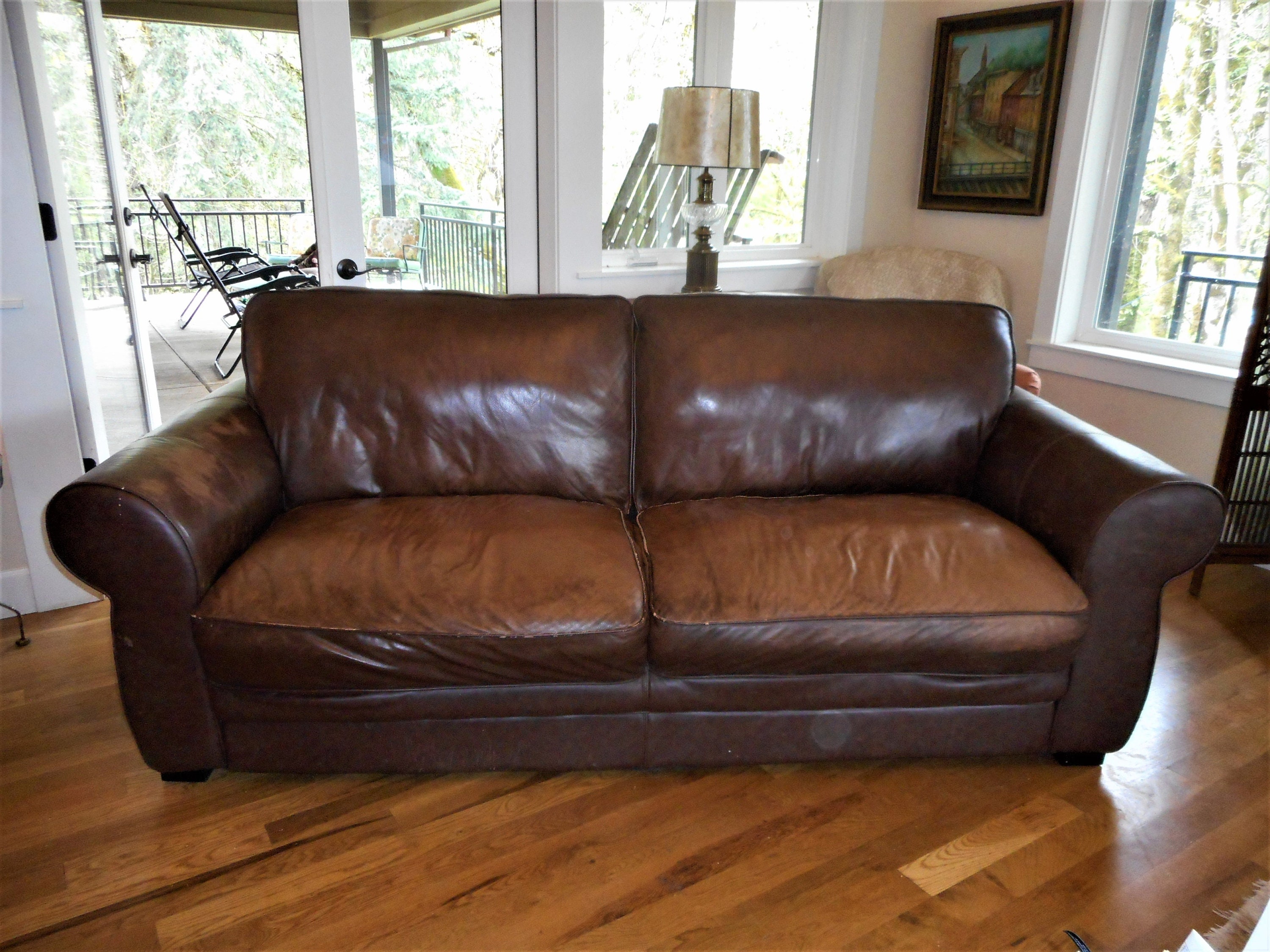 Distressed Espresso Brown Italian Top, Distressed Leather Couch And Loveseat