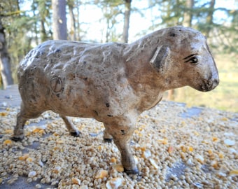 Antique Painted Small 5" French White Iron Sheep Coin Money Piggy Savings Bank Rustic Farmhouse Desktop Office