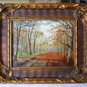 Antique Small Landscape Oil Painting on Board 1932 Ludwig Werner Listed European Impressionist Autumn Tree Forest Germany image 1