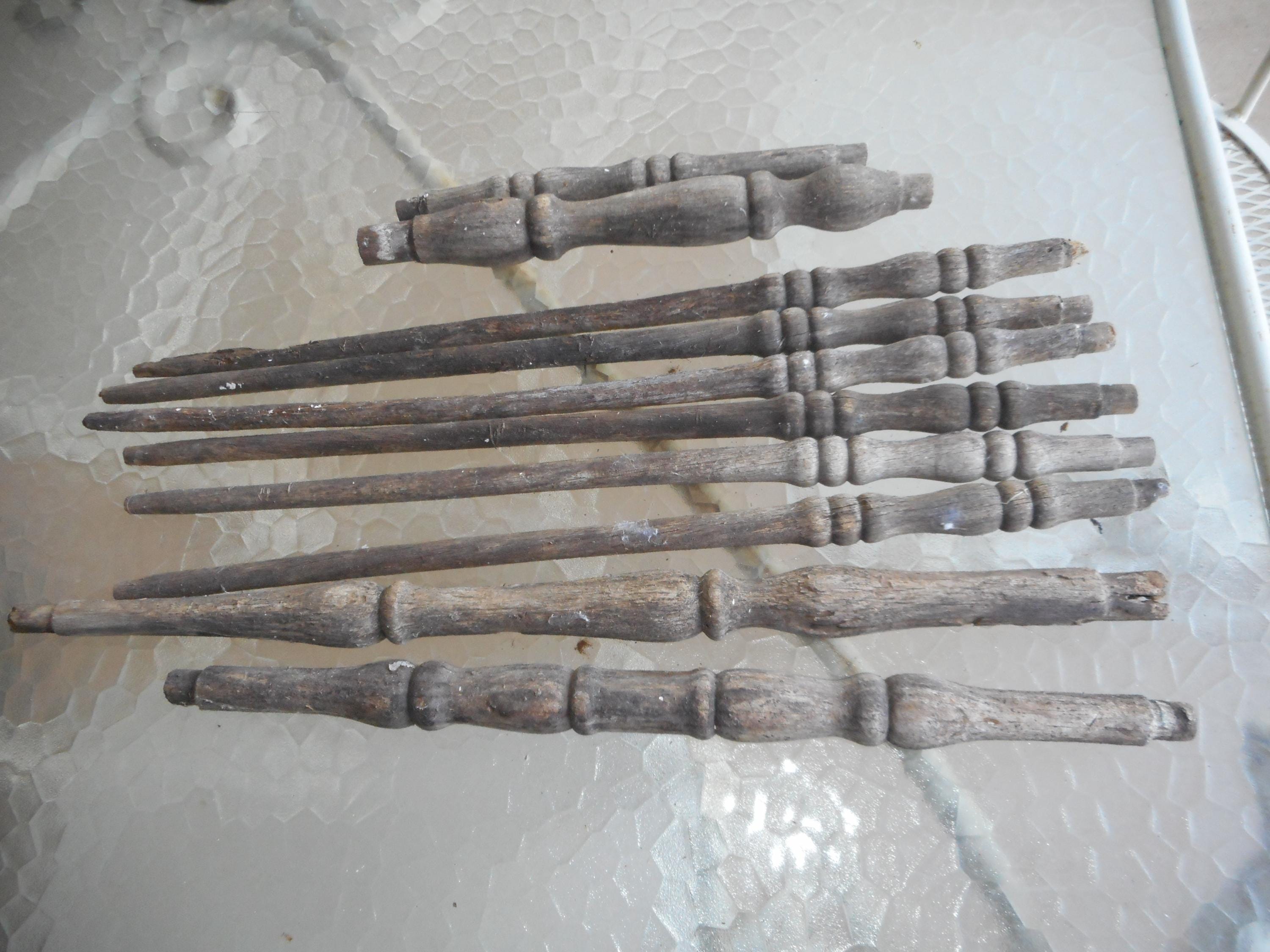 Antique Oak Wood Spindle Dowel Lot Rustic Primitive Weathered Carved Architectural Salvage