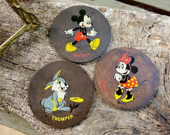 Original Early Mickey Mouse Minnie Mouse Thumper Coaster Set of 3, Walt Disney Studios