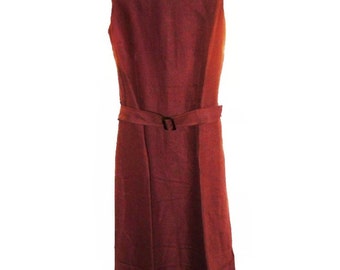 Vintage Size 1980s Designer Ann Taylor Rust Brown Linen Rayon