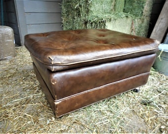 Mid Century Modern Espresso Brown Tufted Drexel Leather Ottoman Library Gentlemans Lounge Club Pub Chair Seating