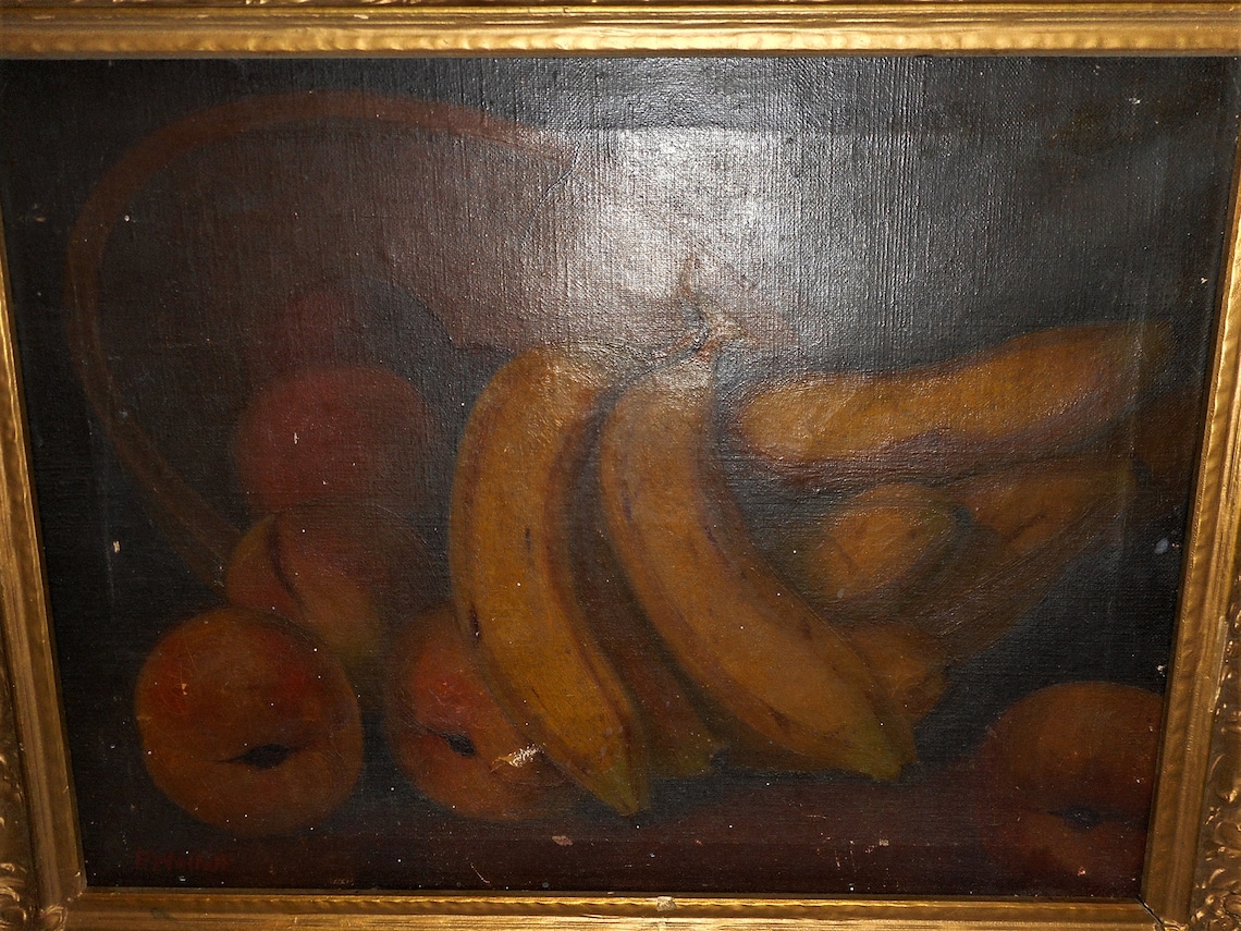 Antique Victorian 1890s Fruit Still Life Oil Painting Bananas | Etsy