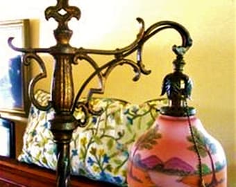 Antique Arts & Crafts Stickley Era Art Deco Floor Lamp Signed Hammered Iron Cold Painted RARE Reverse Painted Tree Shade