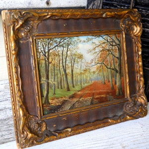 Antique Small Landscape Oil Painting on Board 1932 Ludwig Werner Listed European Impressionist Autumn Tree Forest Germany image 3