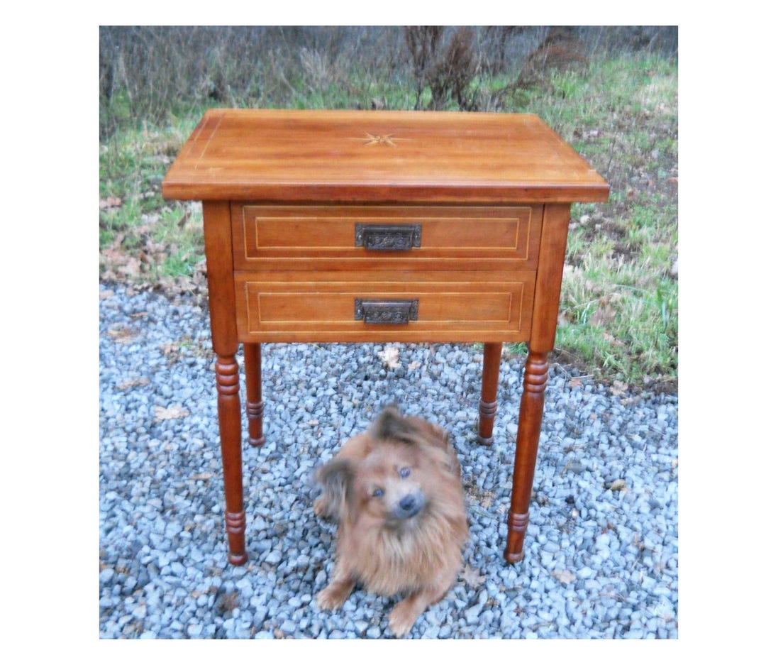 Rare Antique Sewing End Table Victorian Farmhouse Country Marquetry