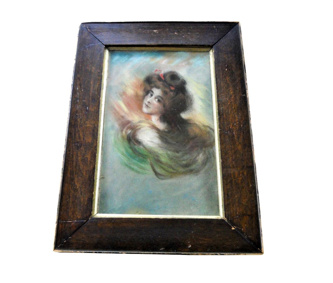 Antique Victorian Original Oil Pastel Drawing Portrait Gibson Girl Lady ...