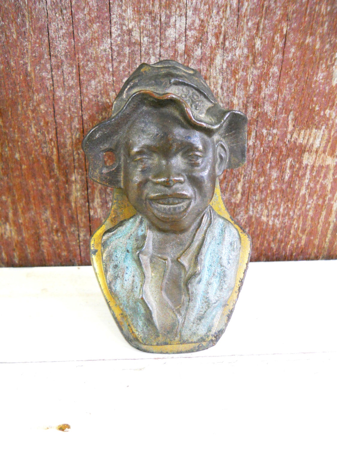 Antique Literature 1920S Judd Cast Iron Letter Paper Desktop Clip Johnny Griffin Victorian Figural Boy Art Deco Primitive Farmhouse