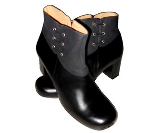 Vintage Designer NOS Beautiful Black Leather Equestrian Spat Ankle City Walking Boots Retro Chunky Heel EUR 37 Size 6 - 6.5 Retro Fashion