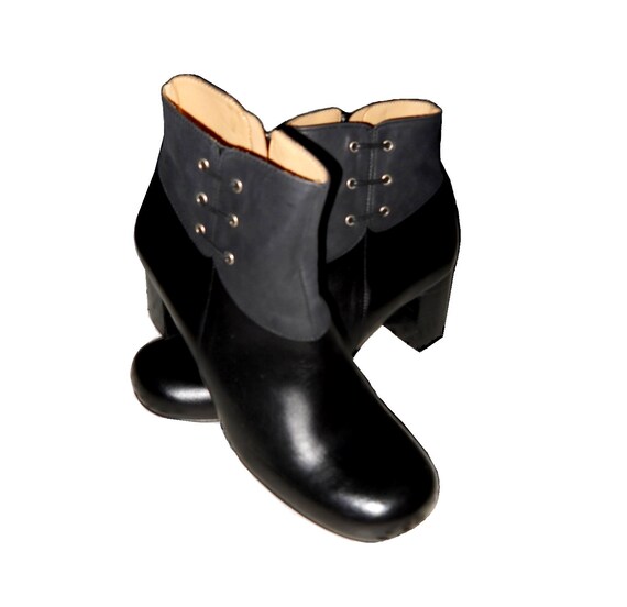 Vintage Designer NOS Beautiful Black Leather Equestrian Spat Ankle City Walking Boots Retro Chunky Heel EUR 37 Size 6 6.5 Retro Fashion Etsy