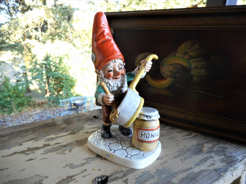 Adorable Farmhouse Vintage 1970 Co-Boy Tom Gnome Porcelain West Germany Goebel Gnome Figurine Honig Honey Mountain Gift
