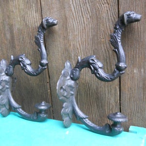 Antique Dog Rare French Art Nouveau Leash Coat Hat Hook Holder Ornate 1870s Victorian Equestrian Huntsman Riding Crop Iron Wall Hook