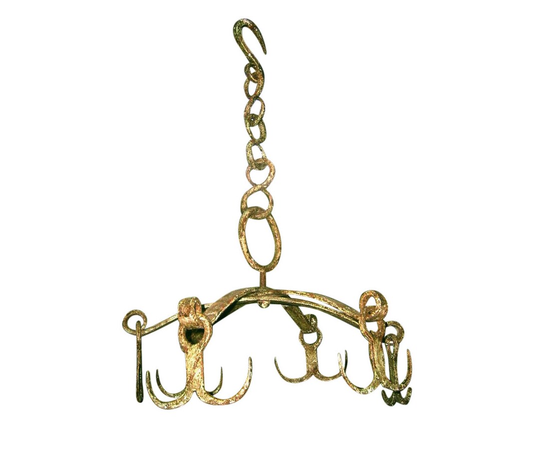 RARE 1700s Hand Forged Wrought Iron Arch Antique Kettle Pot Rack French ...