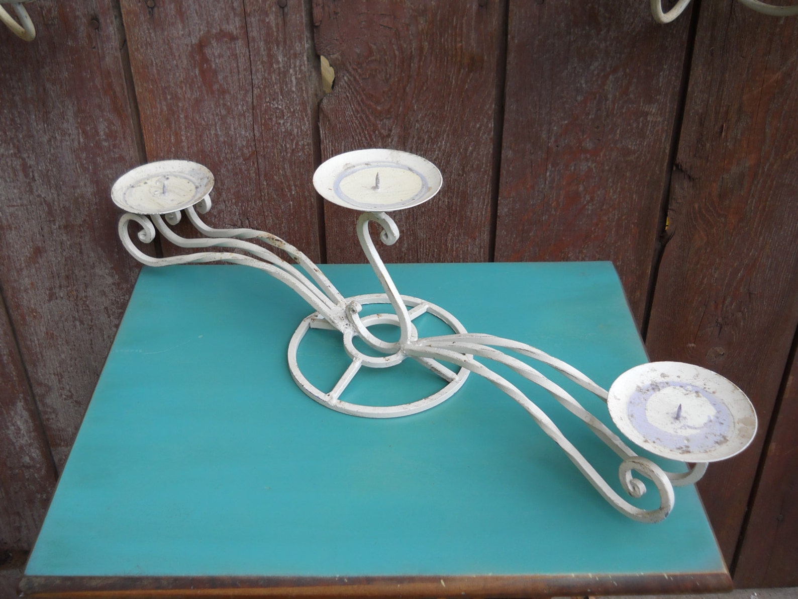 Vintage Wrought Iron White Candelabra Candle Holder Shabby Etsy