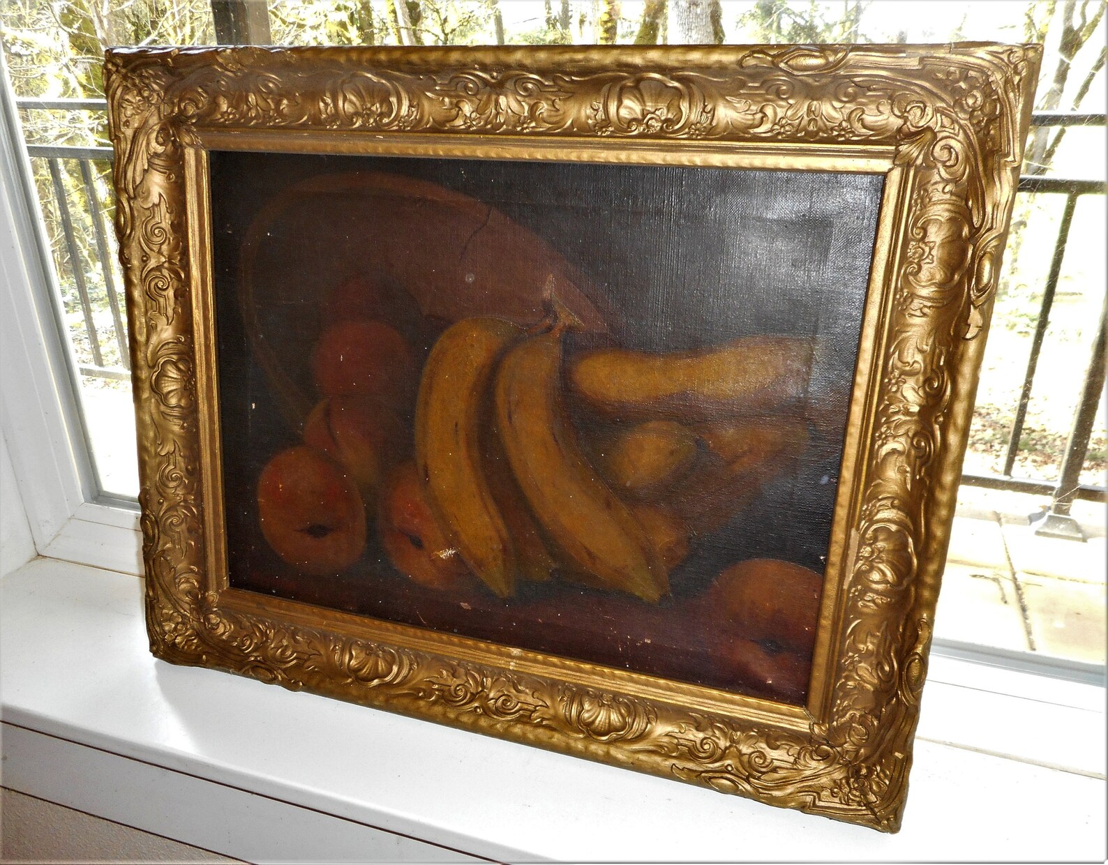 Antique Victorian 1890s Fruit Still Life Oil Painting Bananas Peaches ...